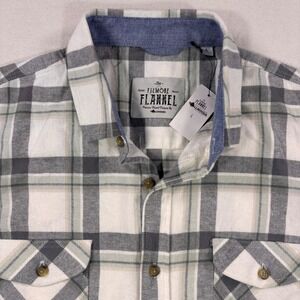 Tallwoods Filmore Flannel Mens Large Grey Mint White Plaid Button Shirt NEW